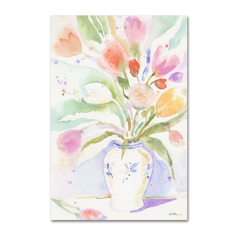 Trademark Fine Art ''The Vase of Tulips'' by Sheila Golden 12" x 19" Canvas Art (SG5739-C1219GG) image 1