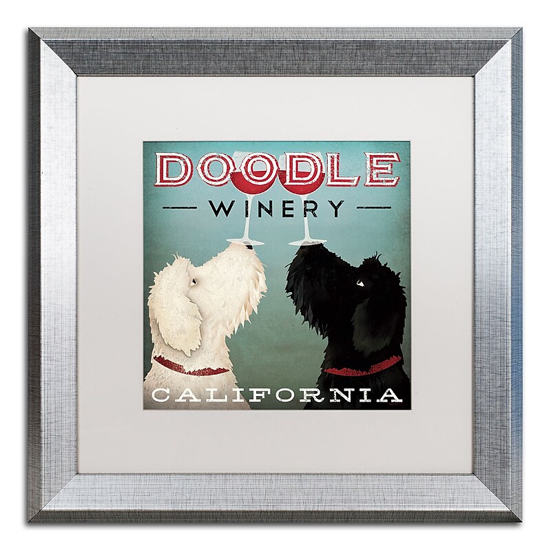 Trademark Fine Art ''Doodle Wine'' by Ryan Fowler 16" x 16" White Matted Silver Frame (WAP0124-S1616MF) image 1