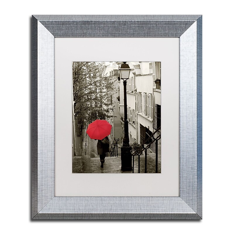 Trademark Fine Art ''Paris Stroll II'' by Sue Schlabach 11" x 14" White Matted Silver Frame (WAP0133-S1114MF) image 1