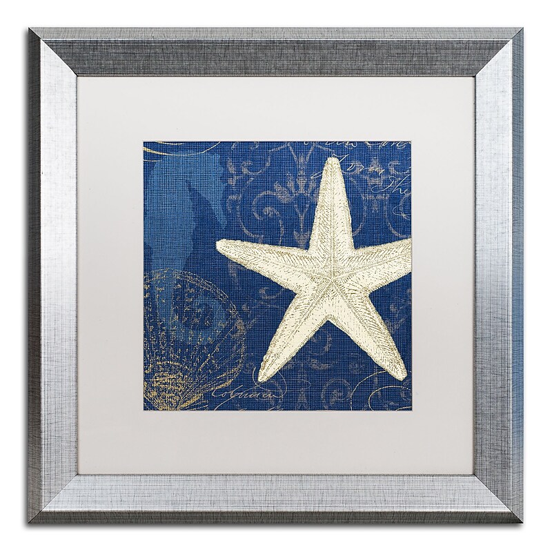 Trademark Fine Art ''Coastal Moonlight I Teal'' by Pela Studio 16" x 16" White Matted Silver Frame (WAP0151-S1616MF) image 1