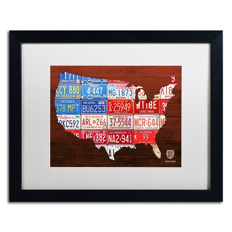 Trademark Fine Art ''USA Flag Map'' by Design Turnpike 16" x 20" White Matted Black Frame (ALI1244-B1620MF) image 1