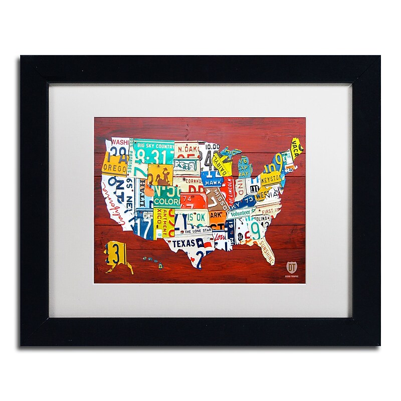 Trademark Fine Art ''License Plate Map USA'' by Design Turnpike 11" x 14" White Matted Black Frame (ALI1245-B1114MF) image 1