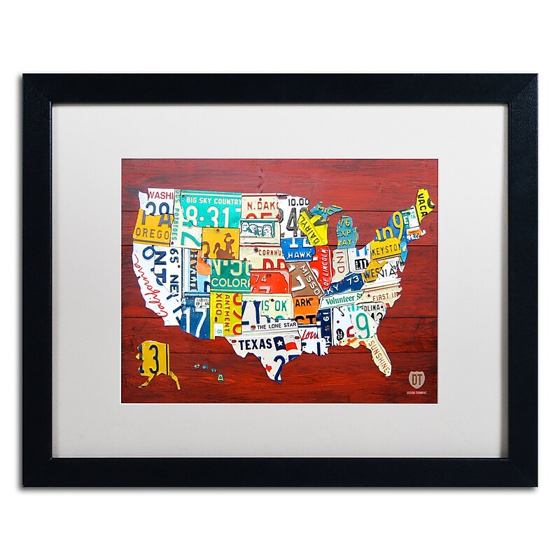 Trademark Fine Art ''License Plate Map USA'' by Design Turnpike 16" x 20" White Matted Black Frame (ALI1245-B1620MF) image 1