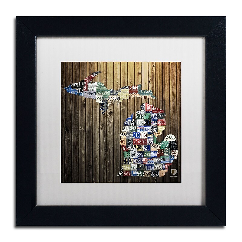 Trademark Fine Art ''Michigan Counties License Plate'' by Design Turnpike 11" x 11" White Matted Black Frame (ALI1246-B1111MF) image 1