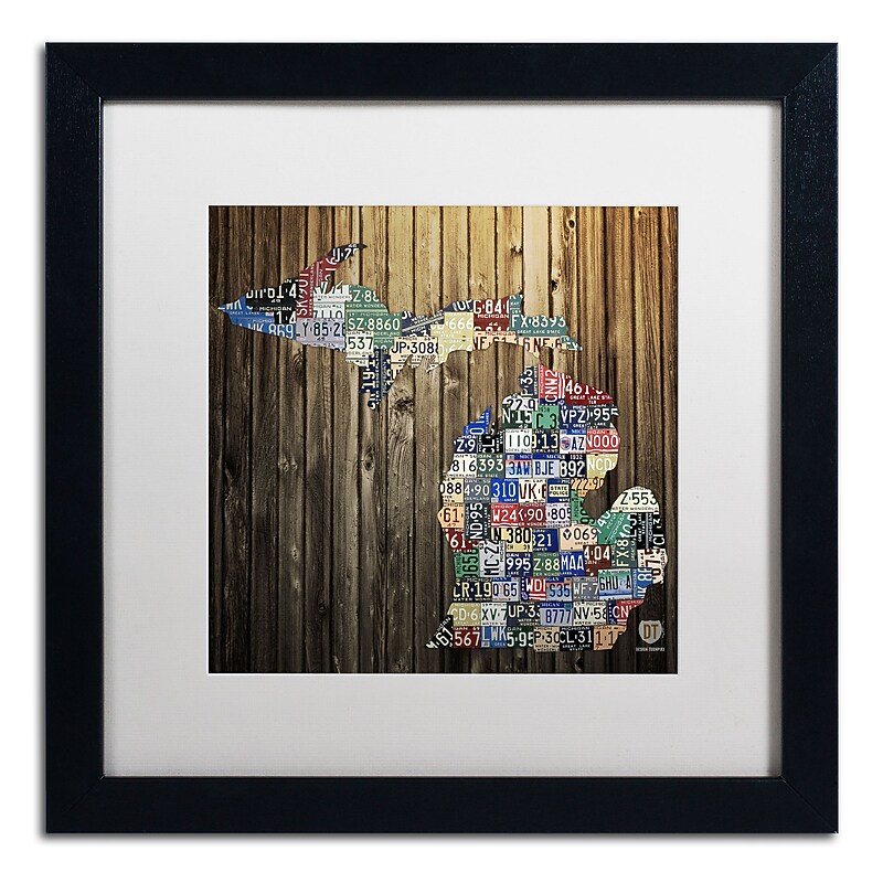 Trademark Fine Art ''Michigan Counties License Plate'' by Design Turnpike 16" x 16" White Matted Black Frame (ALI1246-B1616MF) image 1