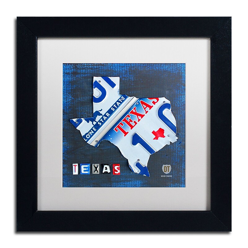 Trademark Fine Art ''Texas License Plate Map'' by Design Turnpike 11" x 11" White Matted Black Frame (ALI1255-B1111MF) image 1