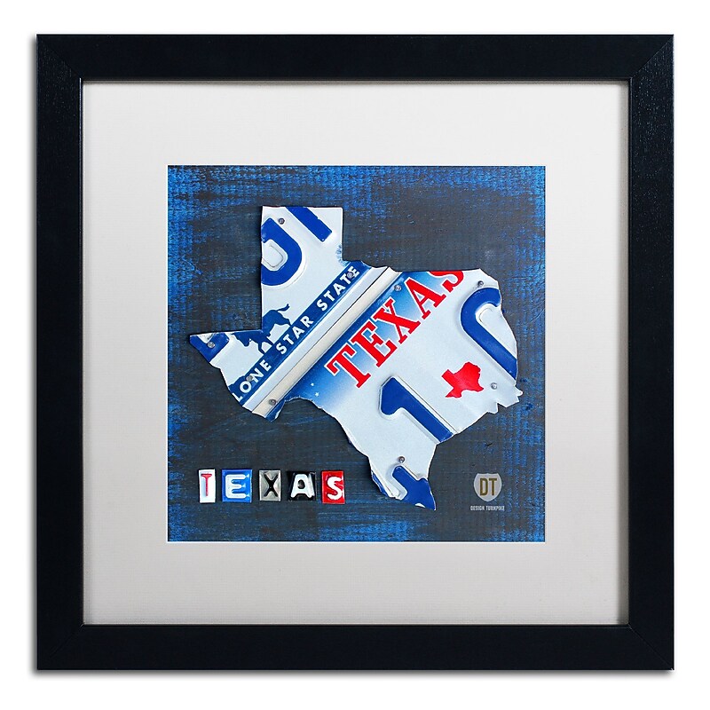 Trademark Fine Art ''Texas License Plate Map'' by Design Turnpike 16" x 16" White Matted Black Frame (ALI1255-B1616MF) image 1