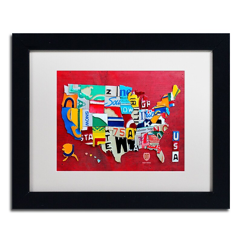 Trademark Fine Art ''License Plate Map Miniature'' by Design Turnpike 11" x 14" White Matted Black Frame (ALI1257-B1114MF) image 1