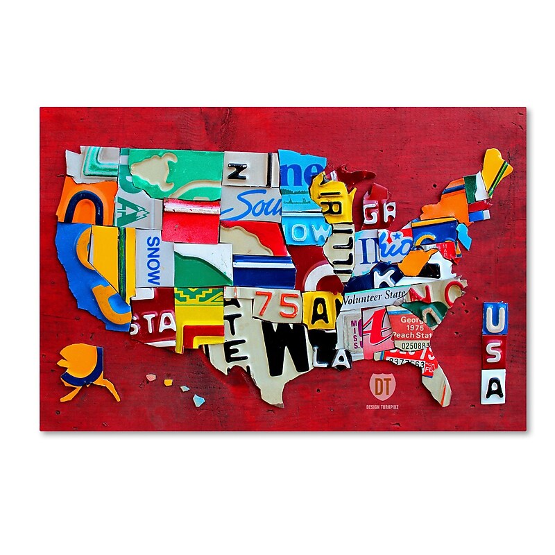 Trademark Fine Art ''License Plate Map Miniature'' by Design Turnpike 30" x 47" Canvas Art (ALI1257-C3047GG) image 1
