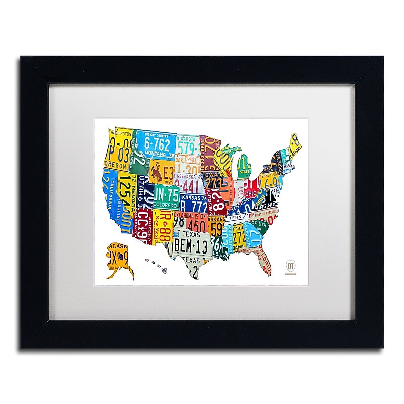 Trademark Fine Art ''License Plate Map USA 2'' by Design Turnpike 11" x 14" White Matted Black Frame (ALI1261-B1114MF) image 1