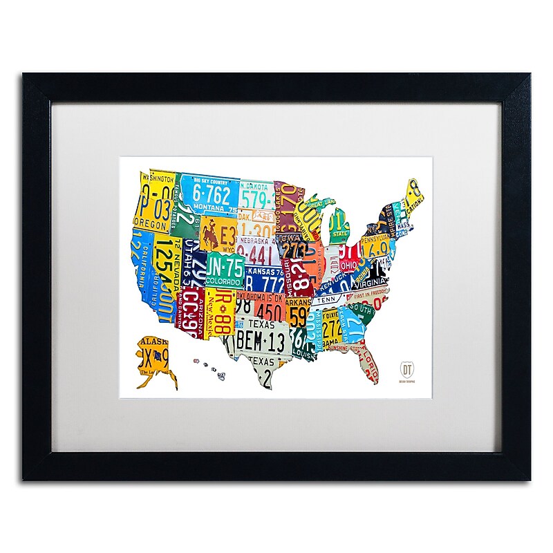 Trademark Fine Art ''License Plate Map USA 2'' by Design Turnpike 16" x 20" White Matted Black Frame (ALI1261-B1620MF) image 1