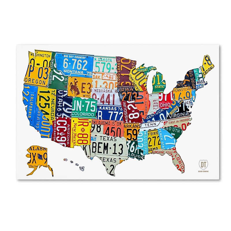 Trademark Fine Art ''License Plate Map USA 2'' by Design Turnpike 16" x 24" Canvas Art (ALI1261-C1624GG) image 1
