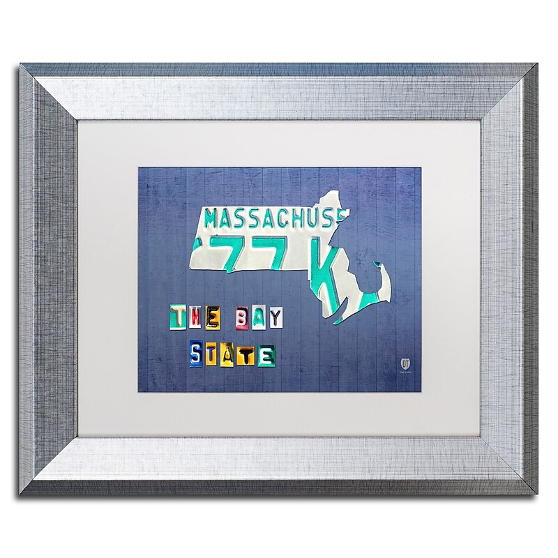 Trademark Fine Art ''Massachusetts License Plate'' by Design Turnpike 11" x 14" White Matted Silver Frame (ALI1273-S1114MF) image 1