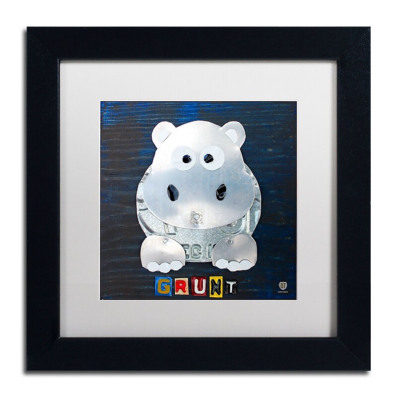 Trademark Fine Art ''Grunt The Hippo'' by Design Turnpike 11" x 11" White Matted Black Frame (ALI1279-B1111MF) image 1