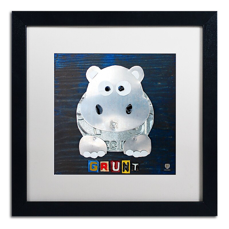 Trademark Fine Art ''Grunt The Hippo'' by Design Turnpike 16" x 16" White Matted Black Frame (ALI1279-B1616MF) image 1