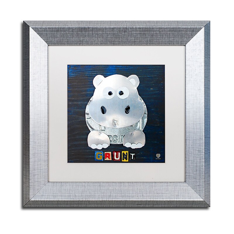 Trademark Fine Art ''Grunt The Hippo'' by Design Turnpike 11" x 11" White Matted Silver Frame (ALI1279-S1111MF) image 1