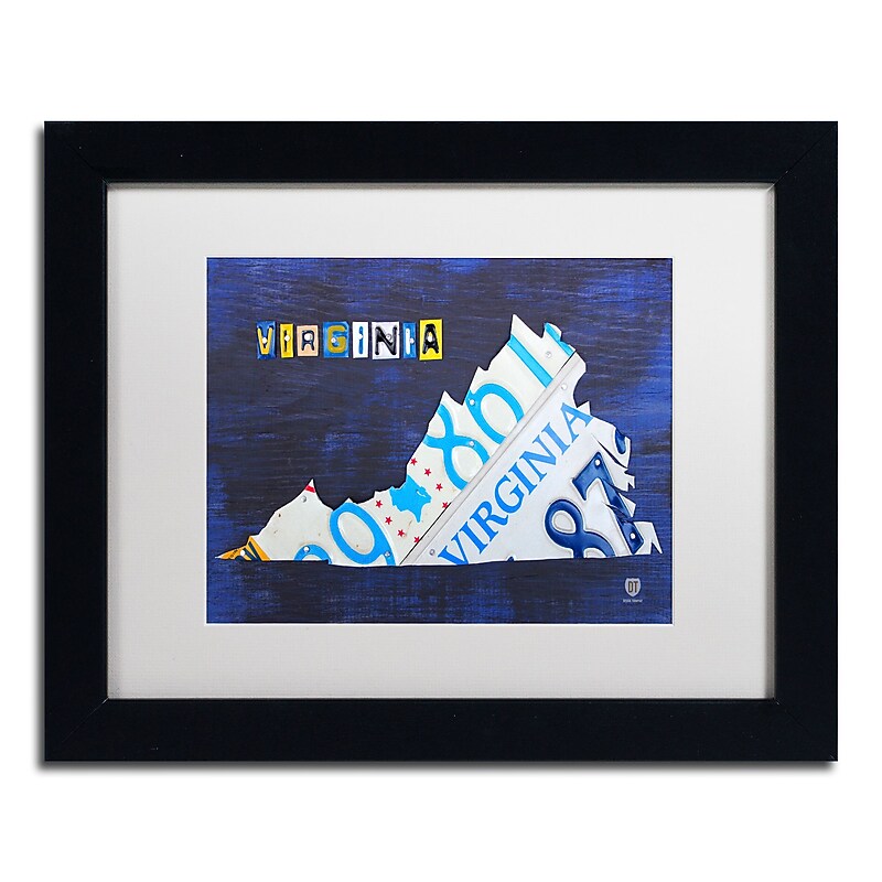 Trademark Fine Art ''Virginia License Plate Map'' by Design Turnpike 11" x 14" White Matted Black Frame (ALI1283-B1114MF) image 1