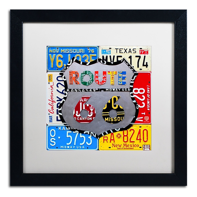 Trademark Fine Art ''Route 66 Road Sign'' by Design Turnpike 16" x 16" White Matted Black Frame (ALI1285-B1616MF) image 1
