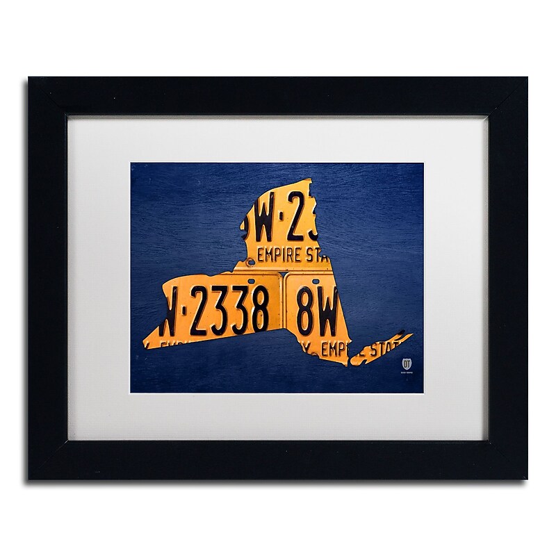 Trademark Fine Art ''New York License Plate Map'' by Design Turnpike 11" x 14" White Matted Black Frame (ALI1291-B1114MF) image 1