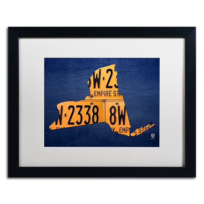 Trademark Fine Art ''New York License Plate Map'' by Design Turnpike 16" x 20" White Matted Black Frame (ALI1291-B1620MF) image 1