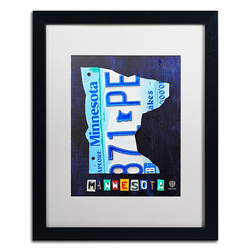Trademark Fine Art ''Minnesota License Plate Map'' by Design Turnpike 16" x 20" White Matted Black Frame (ALI1294-B1620MF) image 1