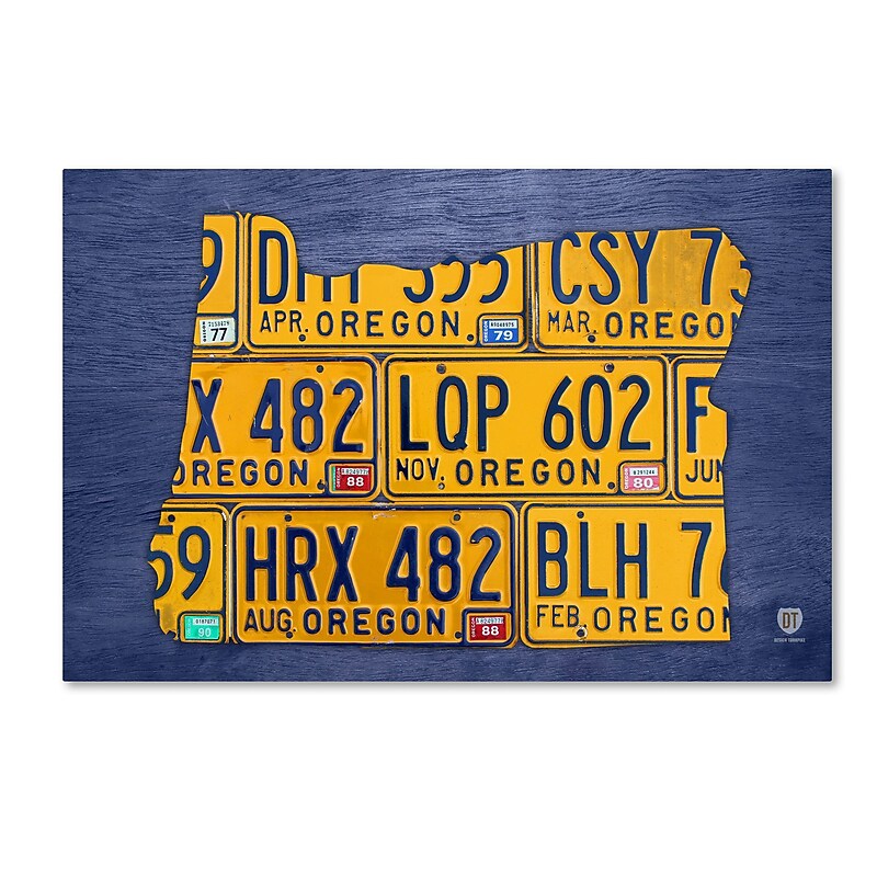 Trademark Fine Art ''Oregon License Plate Map'' by Design Turnpike 30" x 47" Canvas Art (ALI1295-C3047GG) image 1