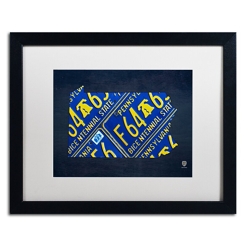 Trademark Fine Art ''Pennsylvania License Plate Map'' by Design Turnpike 16" x 20" White Matted Black Frame (ALI1296-B1620MF) image 1