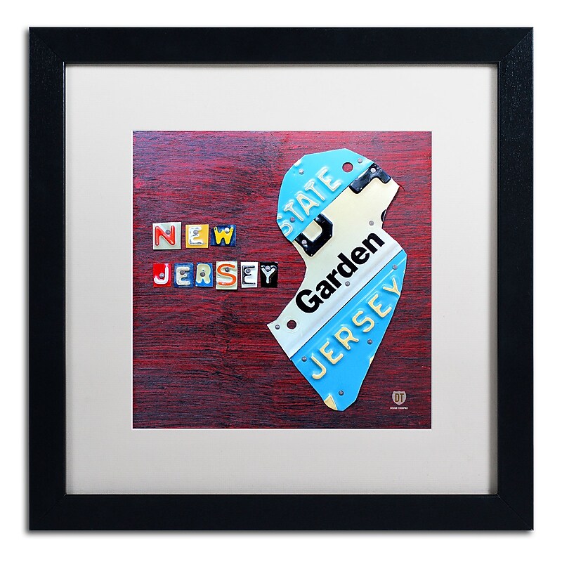 Trademark Fine Art ''New Jersey License Plate Map'' by Design Turnpike 16" x 16" White Matted Black Frame (ALI1298-B1616MF) image 1
