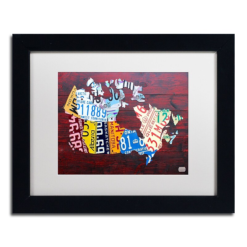 Trademark Fine Art ''Canada License Plate Map'' by Design Turnpike 11" x 14" White Matted Black Frame (ALI1300-B1114MF) image 1