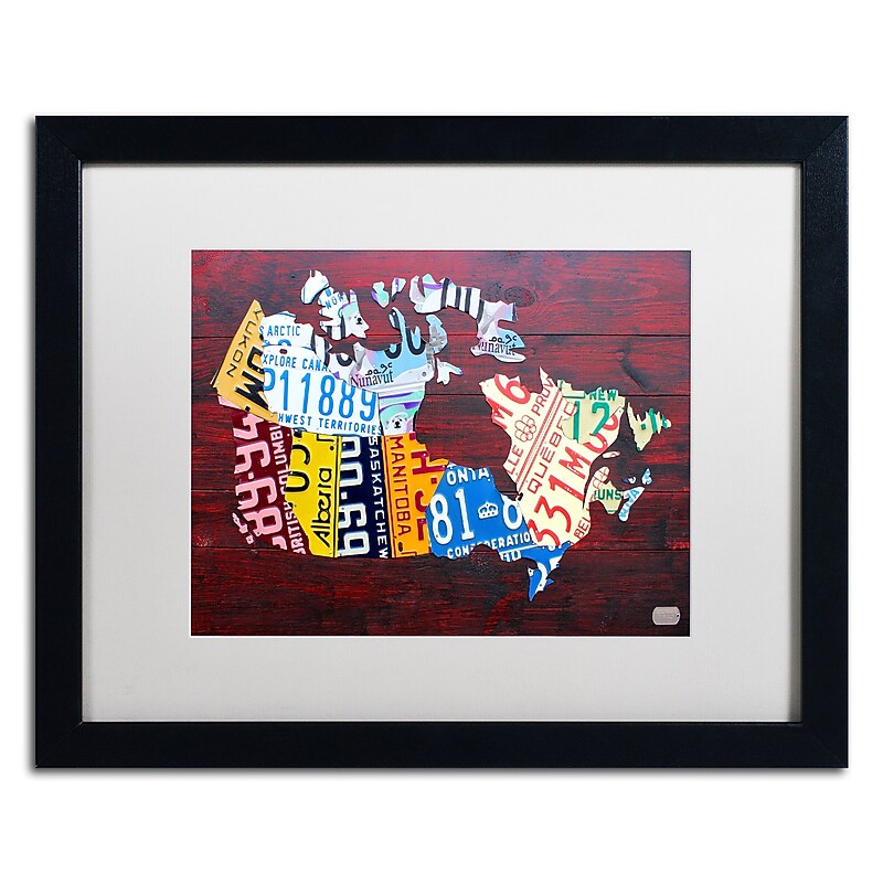 Trademark Fine Art ''Canada License Plate Map'' by Design Turnpike 16" x 20" White Matted Black Frame (ALI1300-B1620MF) image 1