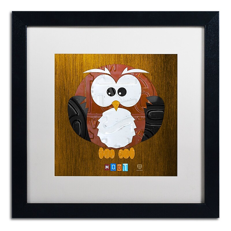 Trademark Fine Art ''Hoot The Owl'' by Design Turnpike 16" x 16" White Matted Black Frame (ALI1302-B1616MF) image 1