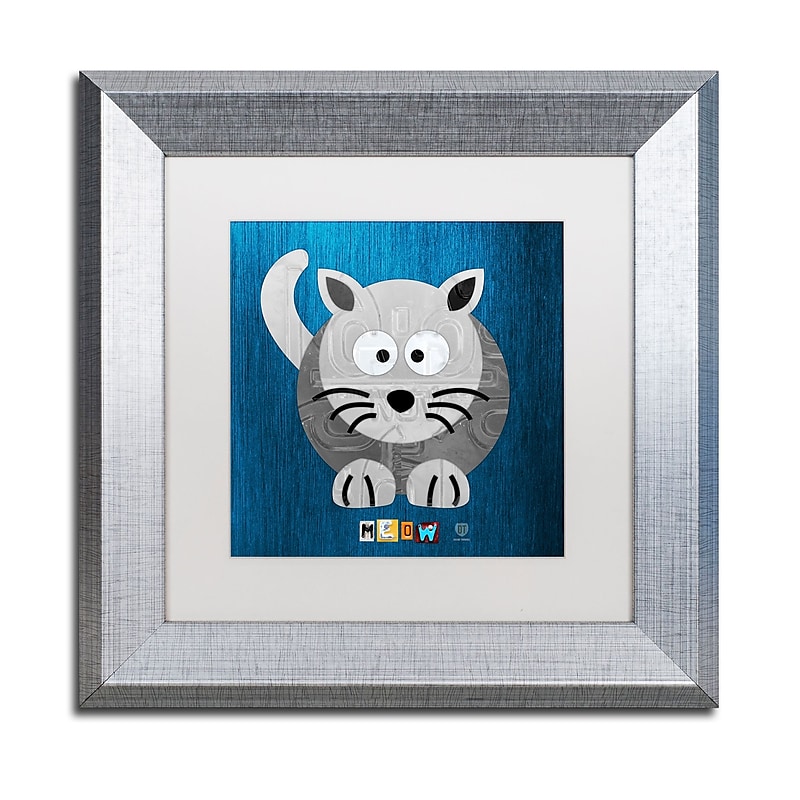 Trademark Fine Art ''Meow The Cat'' by Design Turnpike 11" x 11" White Matted Silver Frame (ALI1303-S1111MF) image 1