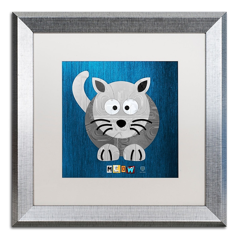 Trademark Fine Art ''Meow The Cat'' by Design Turnpike 16" x 16" White Matted Silver Frame (ALI1303-S1616MF) image 1