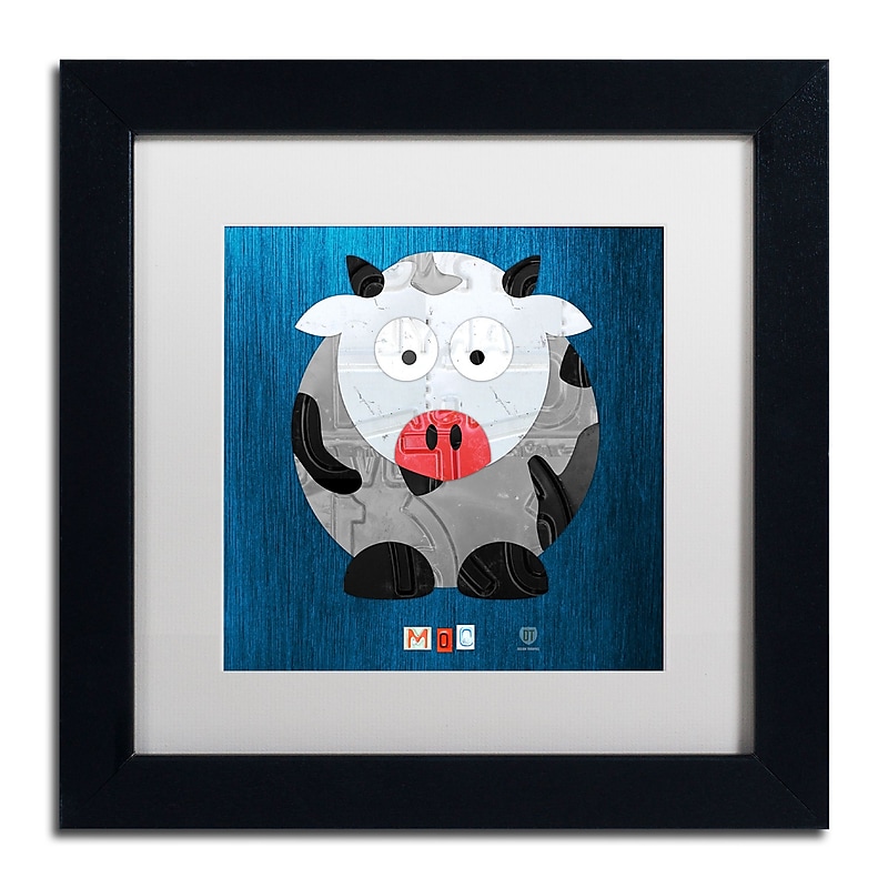 Trademark Fine Art ''Moo The Cow'' by Design Turnpike 11" x 11" White Matted Black Frame (ALI1304-B1111MF) image 1