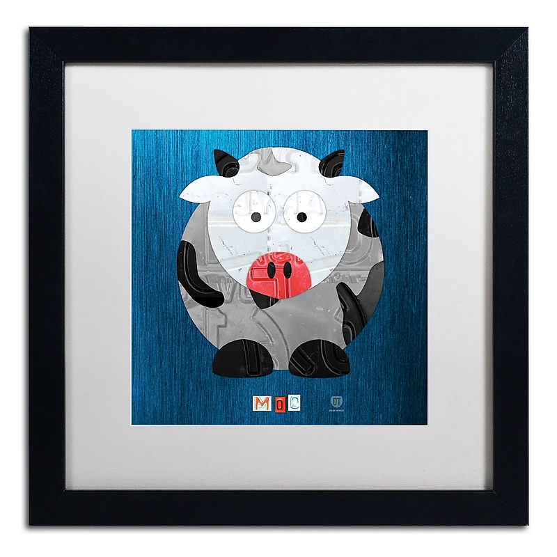 Trademark Fine Art ''Moo The Cow'' by Design Turnpike 16" x 16" White Matted Black Frame (ALI1304-B1616MF) image 1