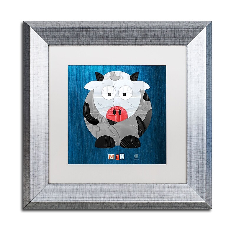 Trademark Fine Art ''Moo The Cow'' by Design Turnpike 11" x 11" White Matted Silver Frame (ALI1304-S1111MF) image 1