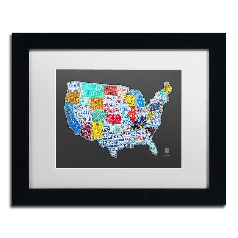 Trademark Fine Art ''Massive USA License Plate Map'' by Design Turnpike 11" x 14" White Matted Black Frame (ALI1306-B1114MF) image 1