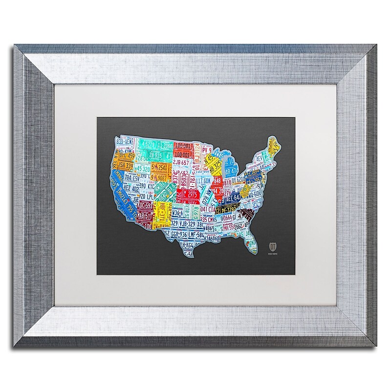 Trademark Fine Art ''Massive USA License Plate Map'' by Design Turnpike 11" x 14" White Matted Silver Frame (ALI1306-S1114MF) image 1