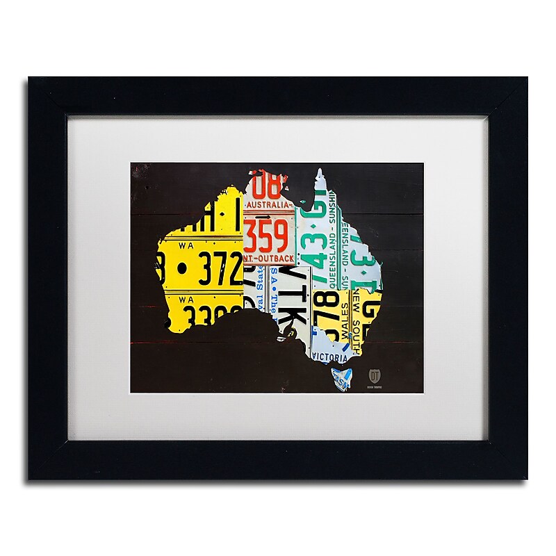 Trademark Fine Art ''Australia License Plate Map'' by Design Turnpike 11" x 14" White Matted Black Frame (ALI1311-B1114MF) image 1