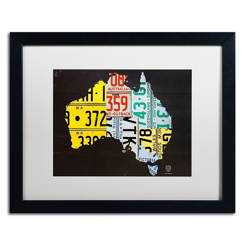 Trademark Fine Art ''Australia License Plate Map'' by Design Turnpike 16" x 20" White Matted Black Frame (ALI1311-B1620MF) image 1