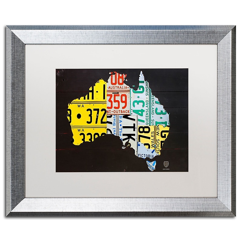Trademark Fine Art ''Australia License Plate Map'' by Design Turnpike 16" x 20" White Matted Silver Frame (ALI1311-S1620MF) image 1