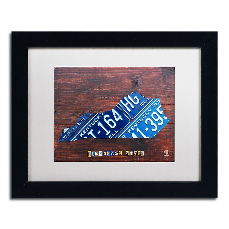 Trademark Fine Art ''Kentucky License Plate Map'' by Design Turnpike 11" x 14" White Matted Black Frame (ALI1314-B1114MF) image 1