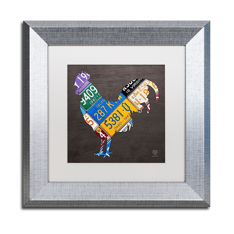 Trademark Fine Art ''Rooster'' by Design Turnpike 11" x 11" White Matted Silver Frame (ALI1318-S1111MF) image 1