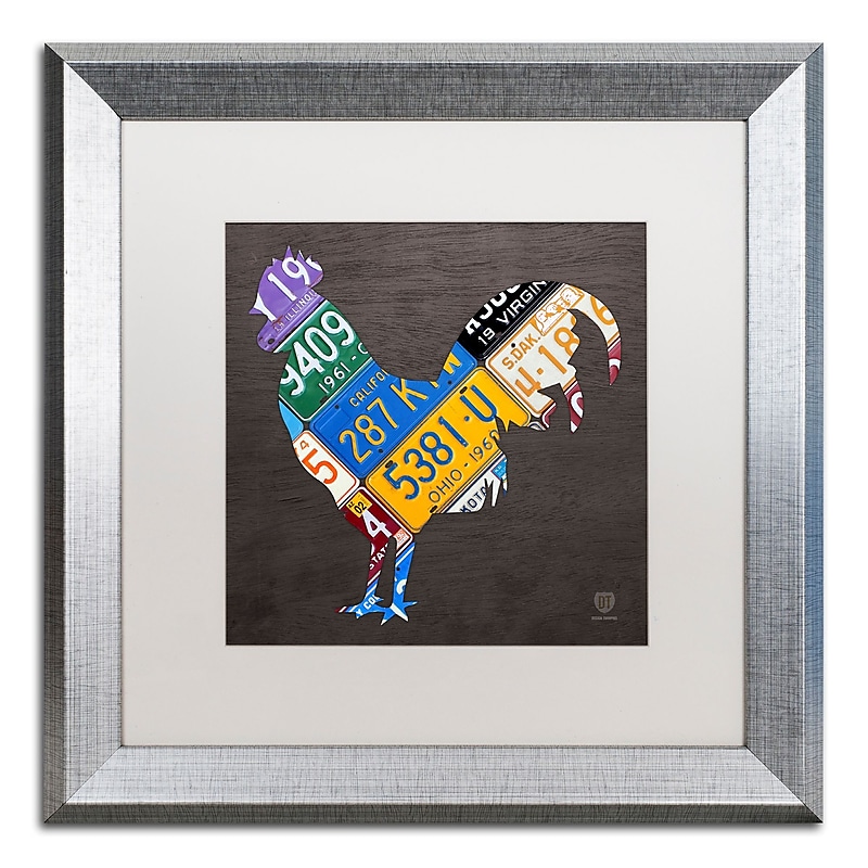 Trademark Fine Art ''Rooster'' by Design Turnpike 16" x 16" White Matted Silver Frame (ALI1318-S1616MF) image 1