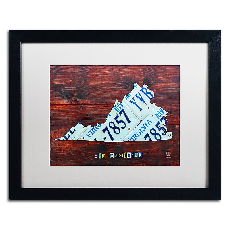 Trademark Fine Art ''Virginia License Plate Map'' by Design Turnpike 16" x 20" White Matted Black Frame (ALI1324-B1620MF) image 1