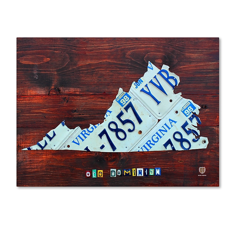 Trademark Fine Art ''Virginia License Plate Map Large'' by Design Turnpike 14" x 19" Canvas Art (ALI1324-C1419GG) image 1