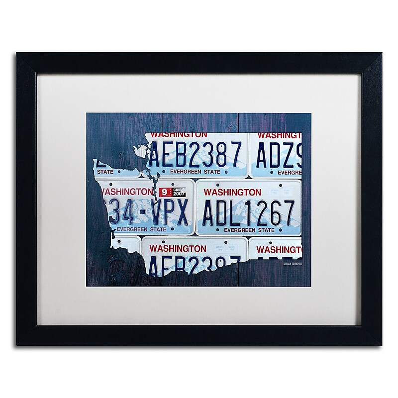 Trademark Fine Art ''Washington License Plate Map'' by Design Turnpike 16" x 20" White Matted Black Frame (ALI1325-B1620MF) image 1