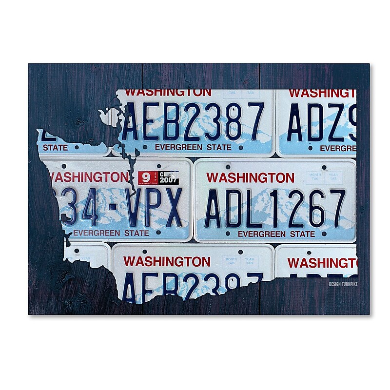 Trademark Fine Art ''Washington License Plate Map'' by Design Turnpike 14" x 19" Canvas Art (ALI1325-C1419GG) image 1