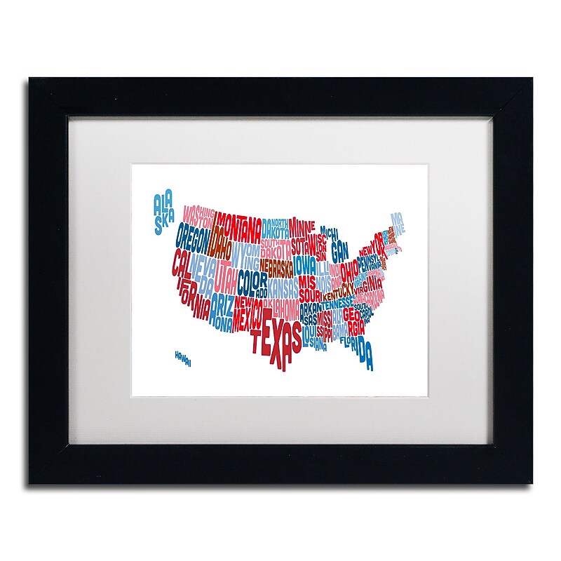 Trademark Fine Art ''United States Typography Text Map'' by Michael Tompsett 11" x 14" Black Frame (MT0504-B1114MF) image 1