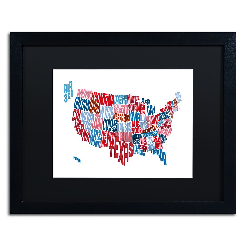 Trademark Fine Art ''United States Typography Text Map'' by Michael Tompsett 16" x 20" Black Frame (MT0504-B1620BMF) image 1